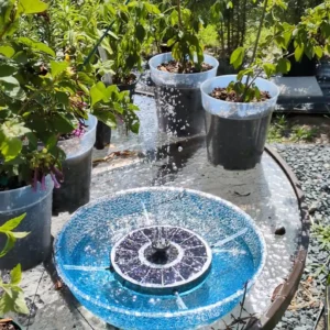 ocean blue sparkle bird bath: hanging solar water fountain